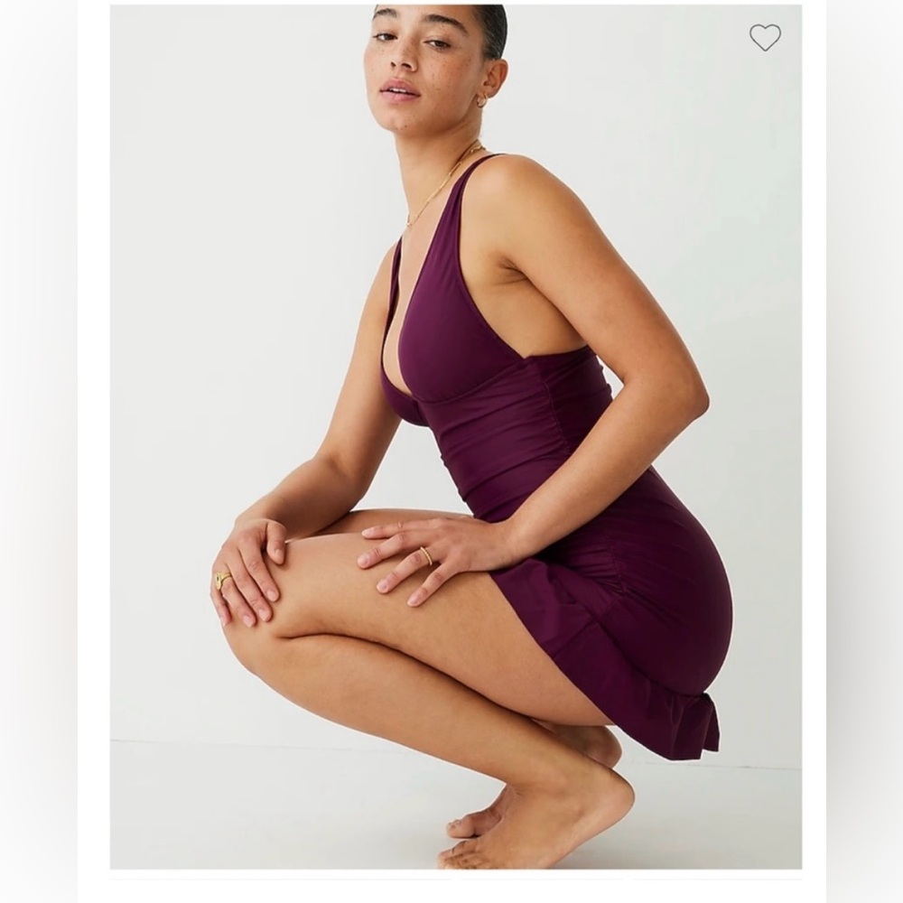 NWOT JCrew Ruched V neck swimsuit / Swim Dress / One piece Burgandy Size 8 - Picture 4 of 10